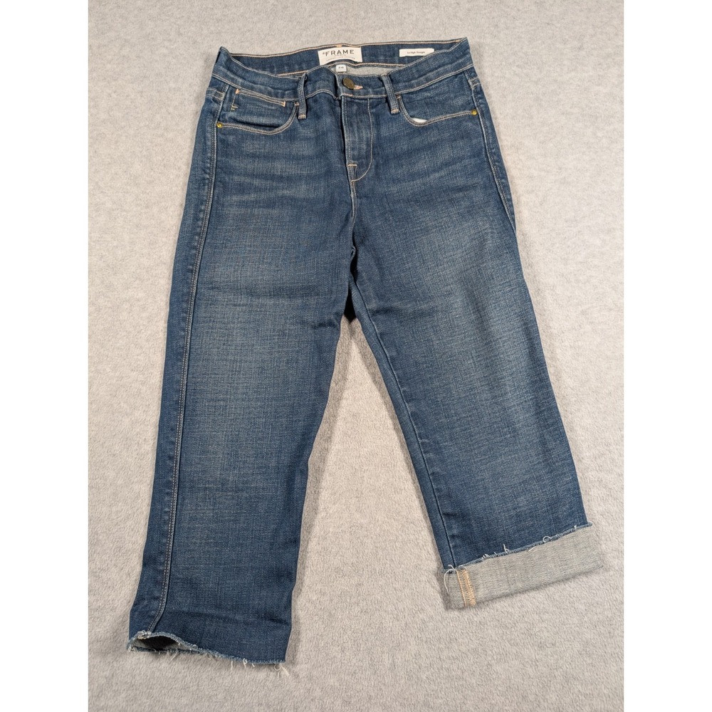 Frame Women Jeans 26x19 Cropped Le High Straight Mid Rise‎ Raw Hems